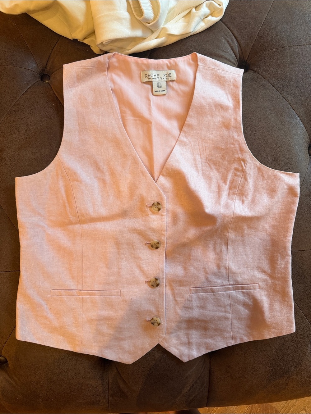 Rachel Zoe Light Pink Linen-Blend Tailored Vest
